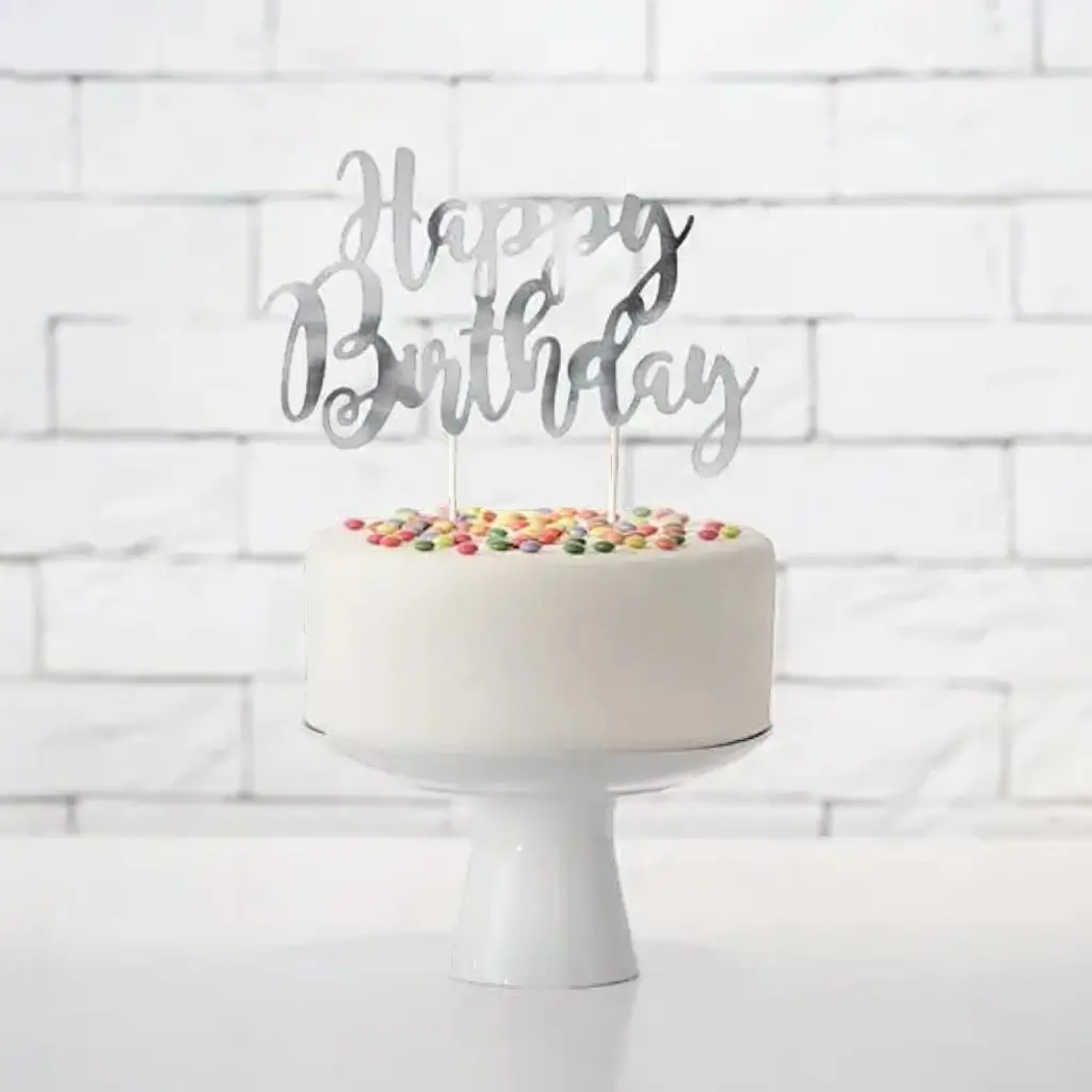 Buon compleanno decorazione torta d'argento