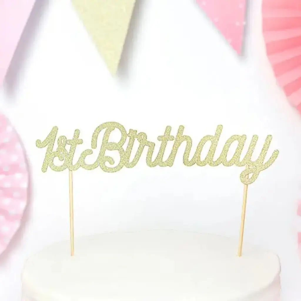1 ° compleanno oro decorazione torta glitter oro
