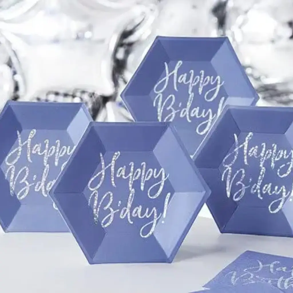 Buon Compleanno Piatto di carta blu (Set di 6)