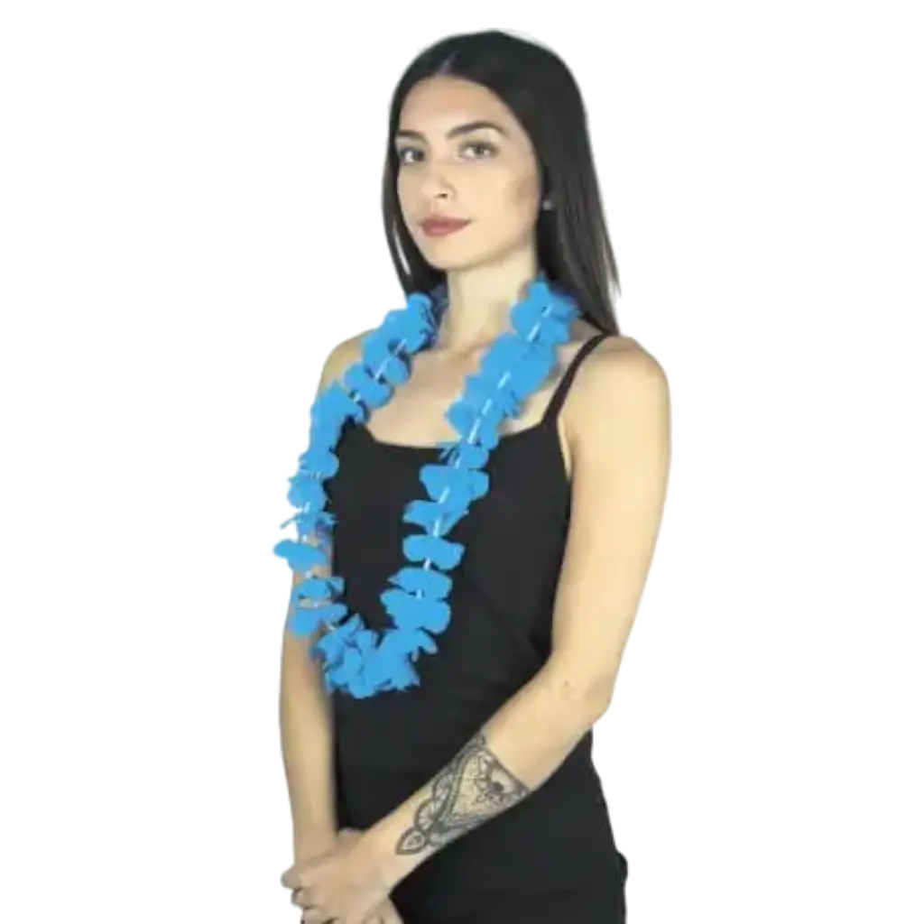 Collana hawaiana con fiori blu turchese
