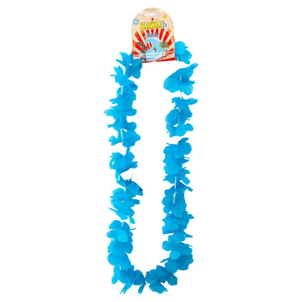 Collana hawaiana con fiori blu turchese