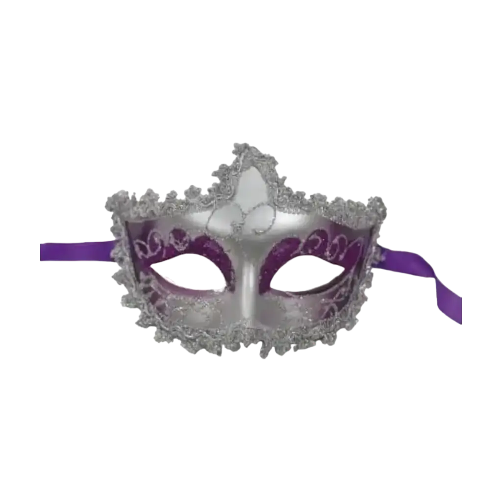 Maschera viola veneziana con contorno d'argento