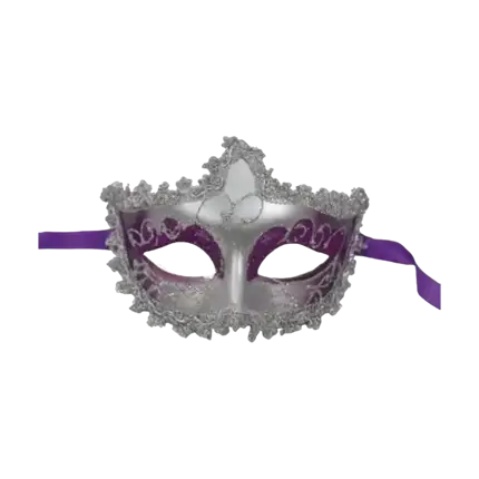 Maschera viola veneziana con contorno d'argento