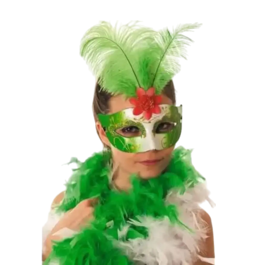 Maschera veneziana con piuma verde