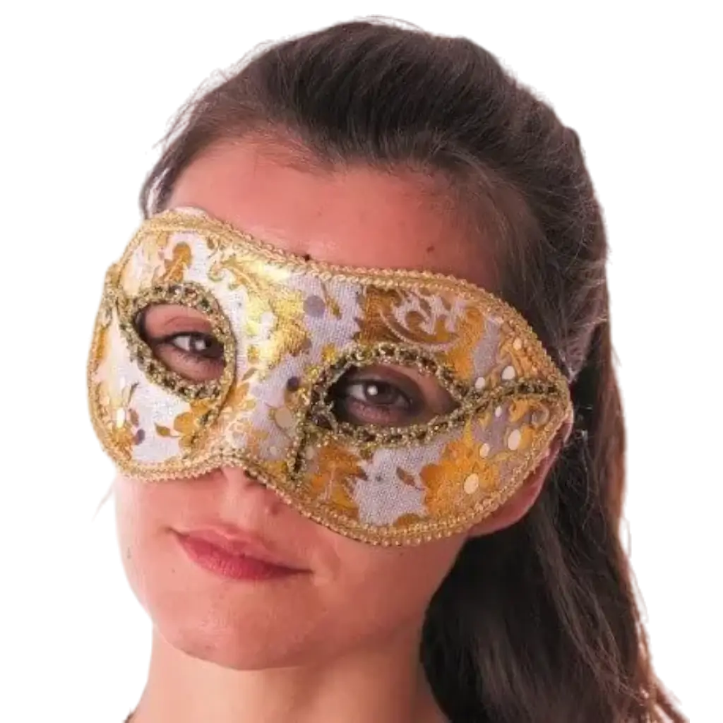 Maschera veneziana bianca con scritta in oro