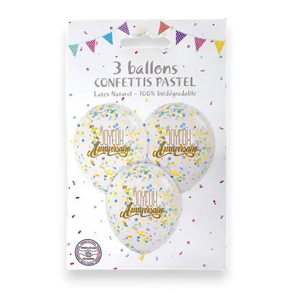 Confezione da 3 coriandoli Buon compleanno Palloncini pastello a coriandoli