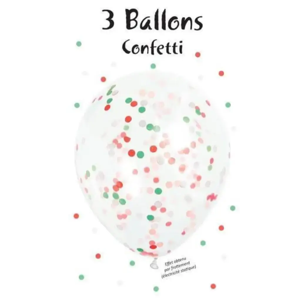 Set di 3 palloncini con coriandoli bianchi, rossi