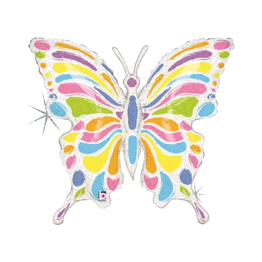 Palloncino olografico pastello olografico a farfalla multicolore 84cm