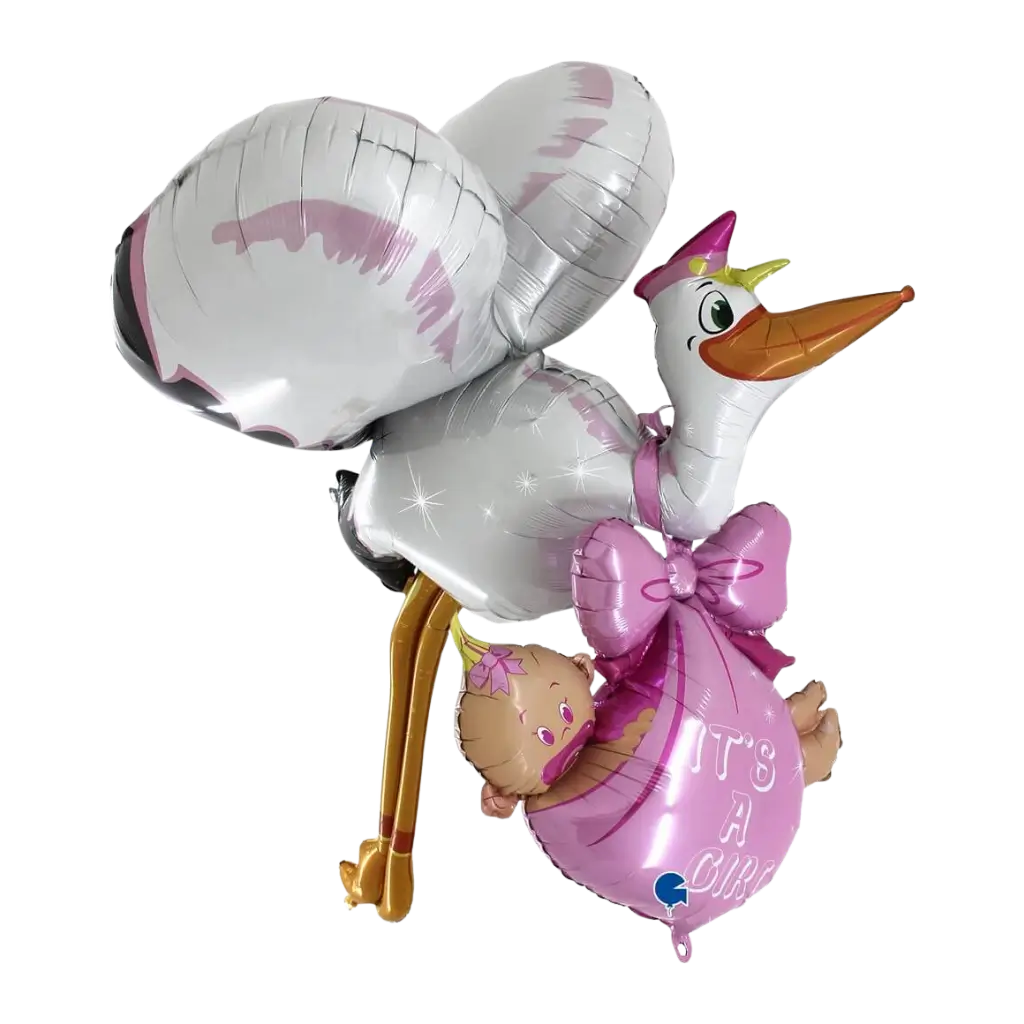 Cicogna gigante 3D Balloon Stork "It's a Girl" 157cm