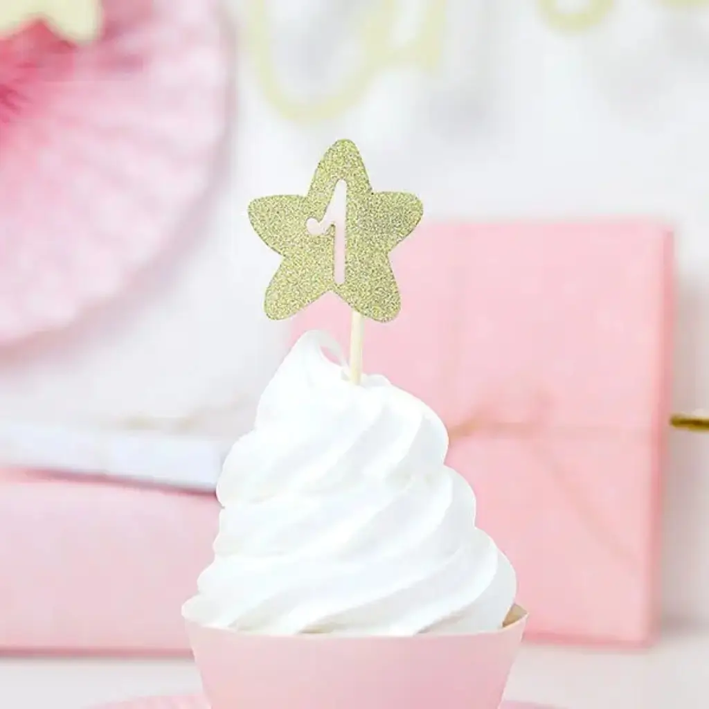 Decorazione per Cupcake 1° Compleanno glitter oro