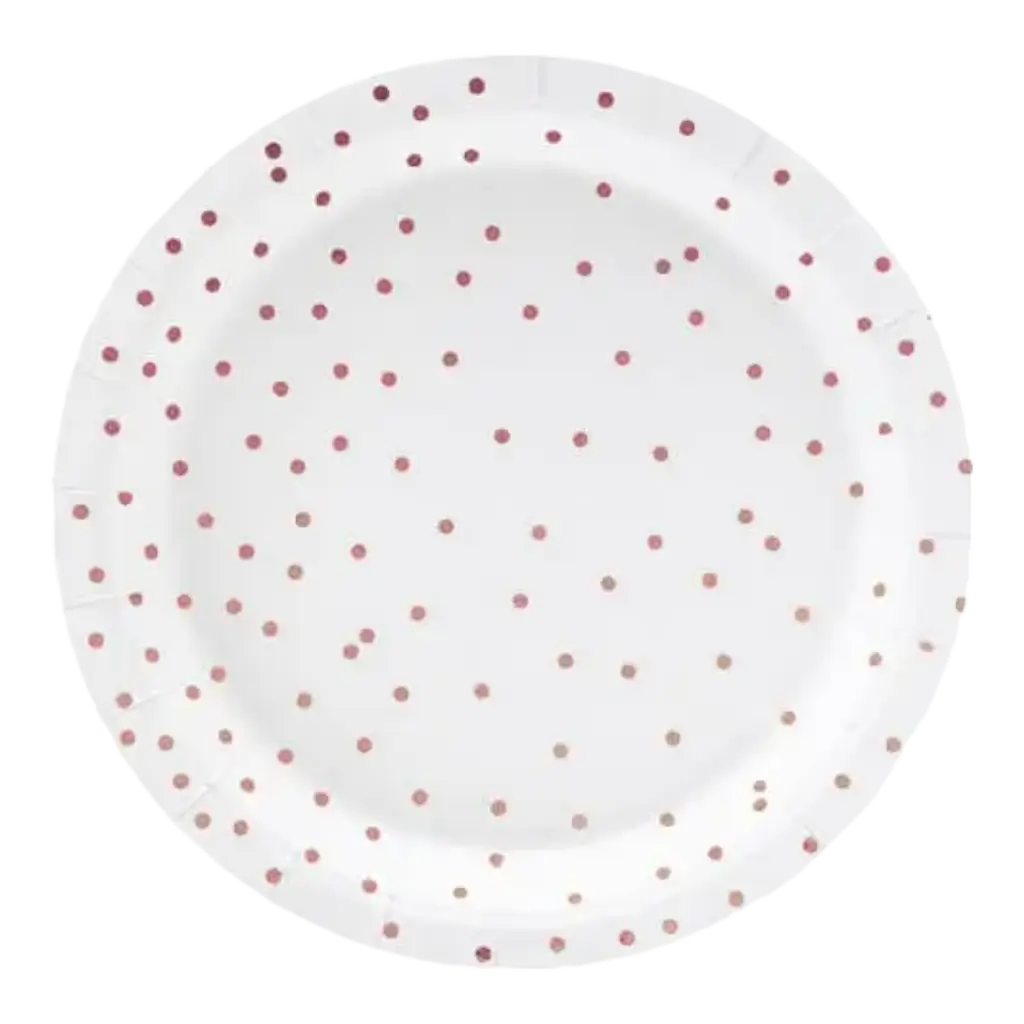 Piatto di carta bianca con puntini in oro rosa (set di 6)