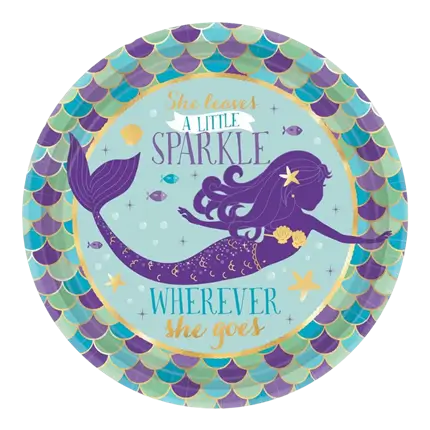 Sirena Let's Shellebrate Piastra di carta rotonda (set da 8)