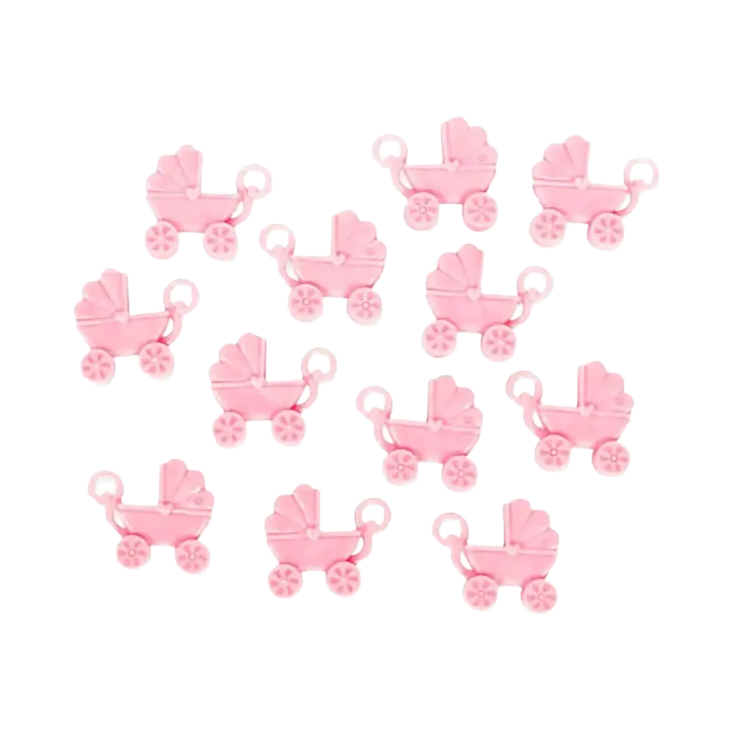 12 passeggini in plastica rosa 4x3,5cm