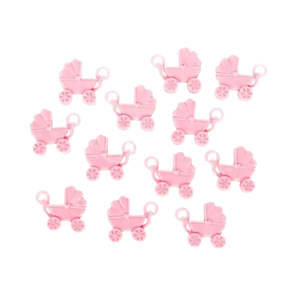 12 passeggini in plastica rosa 4x3,5cm