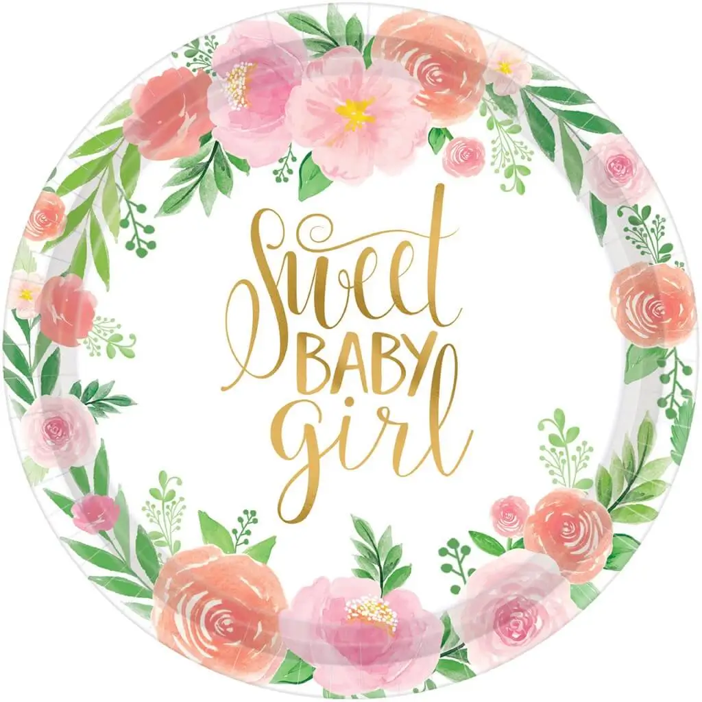 Piatto di carta floreale Sweet Baby Girl ø18cm (set da 8)