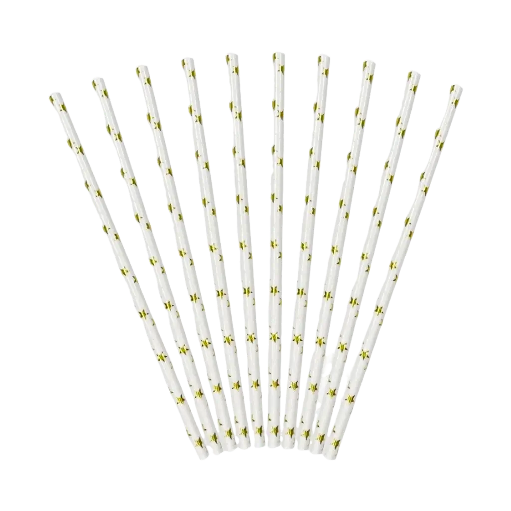 Stella di carta bianca paglia oro (set da 10)