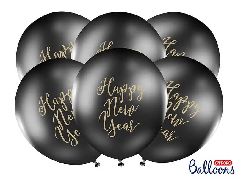 Set di 6 palloncini neri Happy New Year