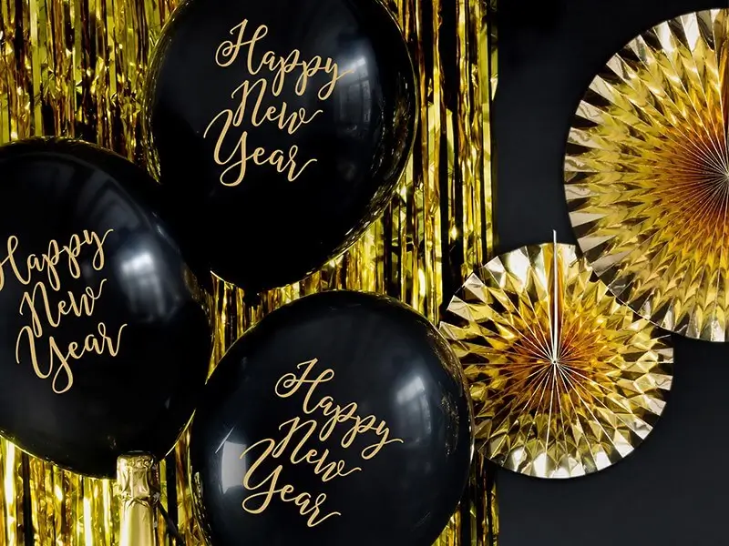Set di 6 palloncini neri Happy New Year