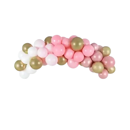 Arco a mezza mongolfiera rosa, bianco e oro