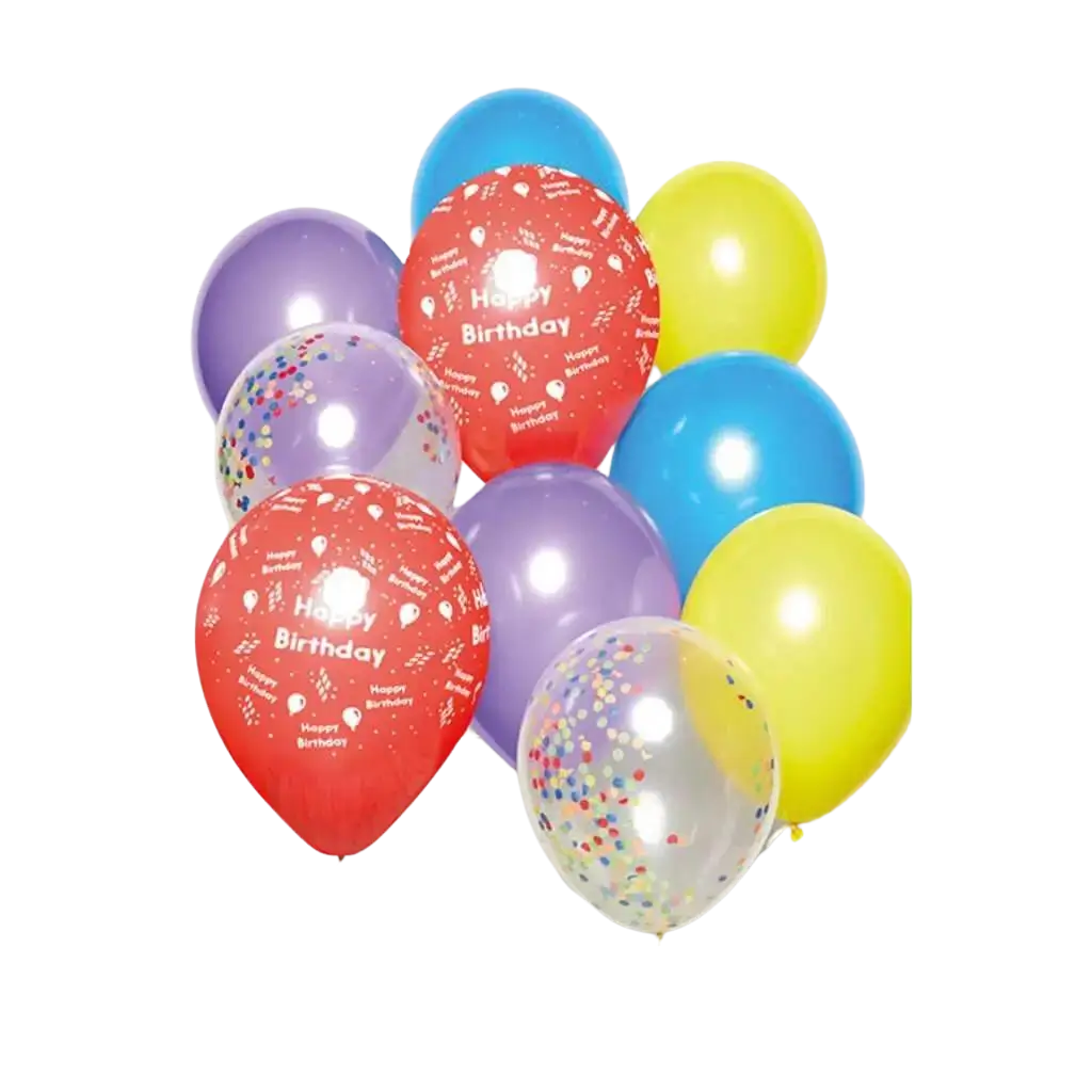 Bouquet di 10 palloncini multicolori di buon compleanno