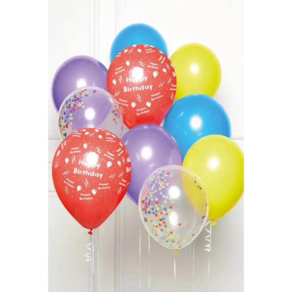 Bouquet di 10 palloncini multicolori di buon compleanno