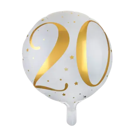 Palloncino bianco/oro 20 anni ø45cm