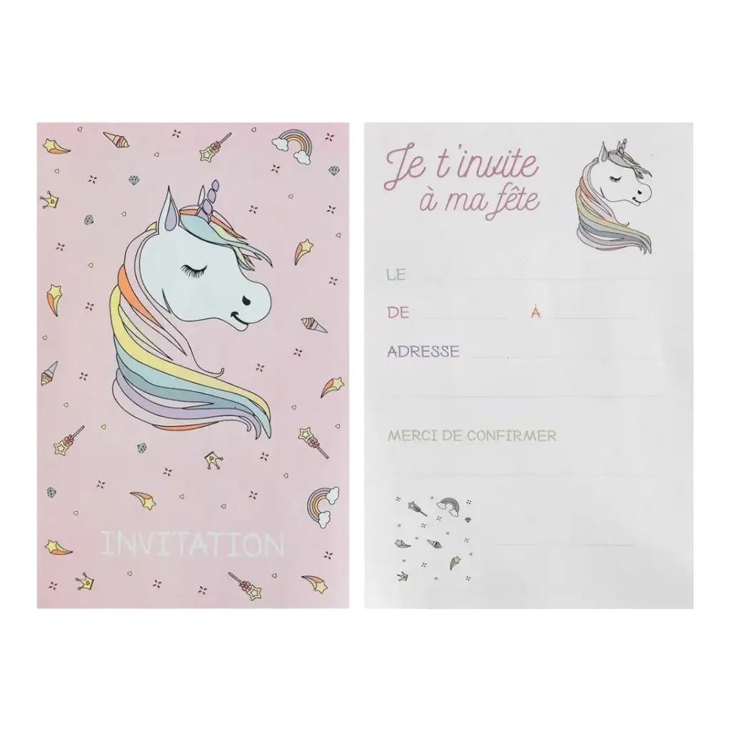 Biglietto d'invito con unicorno rosa (set di 6)