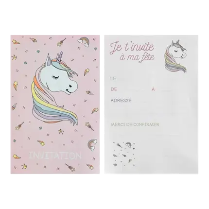Biglietto d'invito con unicorno rosa (set di 6)