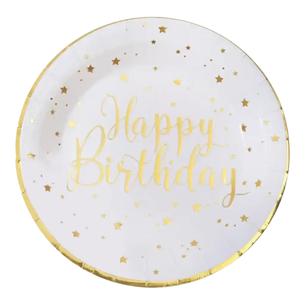 Piatto di buon compleanno oro/bianco (set di 10)