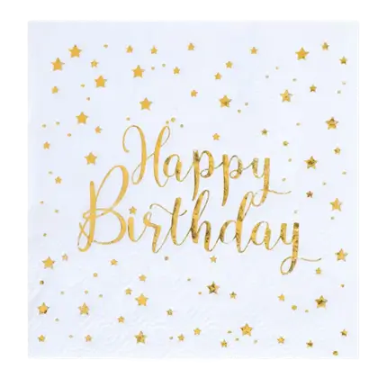 Asciugamano di buon compleanno bianco/oro (set di 20)