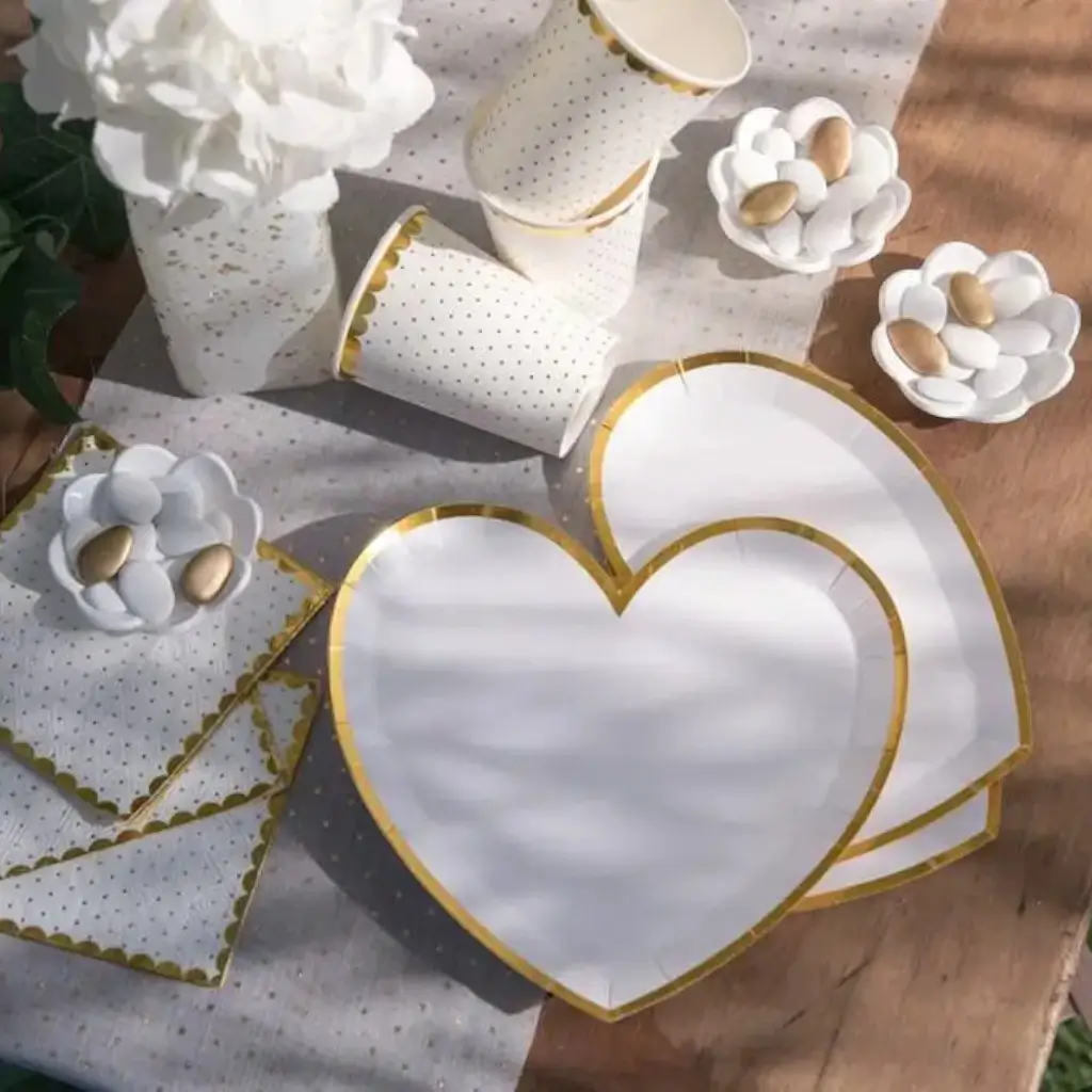 Piatto a forma di cuore bianco/oro (set di 10)