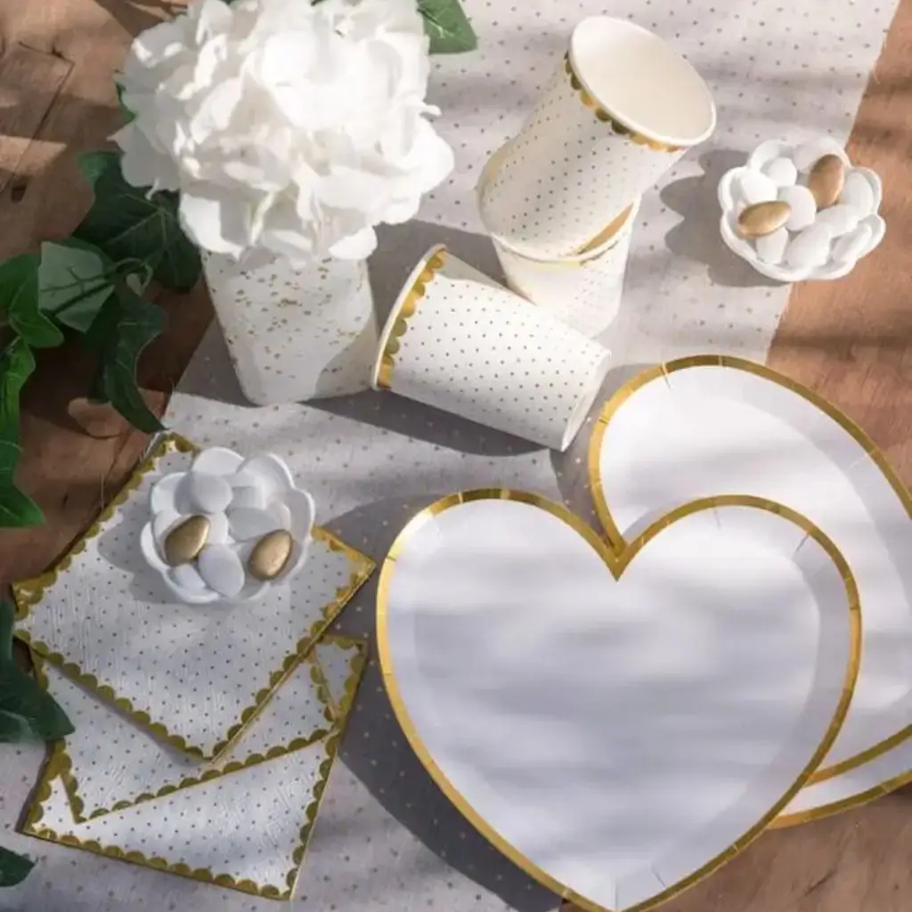 Piatto a forma di cuore bianco/oro (set di 10)