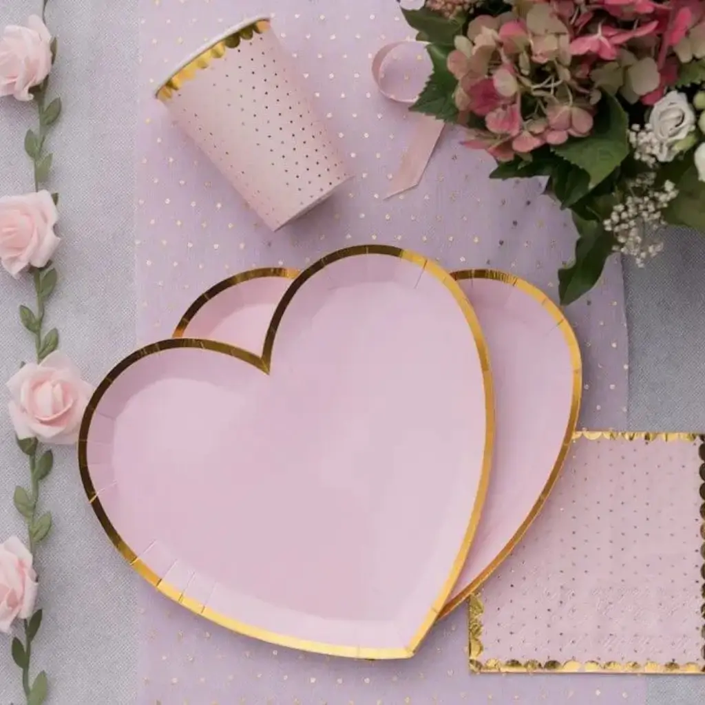 Piatto a forma di cuore rosa/oro (set di 10)