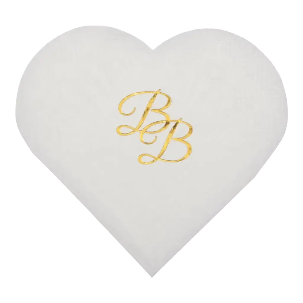 Tovagliolo Cuore bianco con iscrizione BB in oro (set di 20)