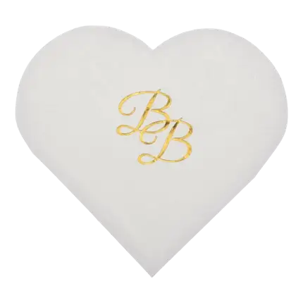 Tovagliolo Cuore bianco con iscrizione BB in oro (set di 20)