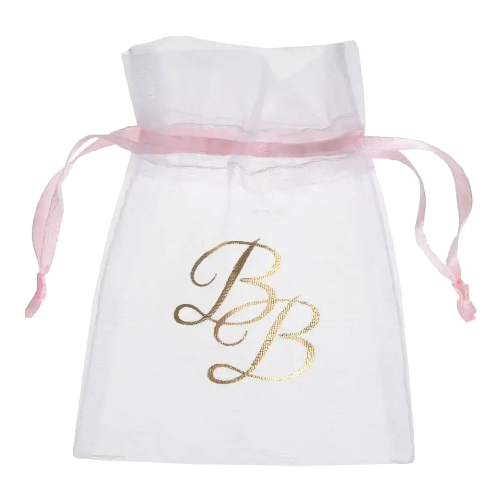 Borsa con nastro rosa in organza BB (set di 6)