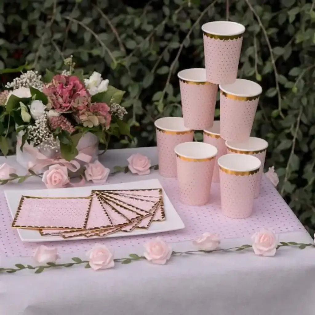 Calice rosa con punti e dorature in oro (set di 10)