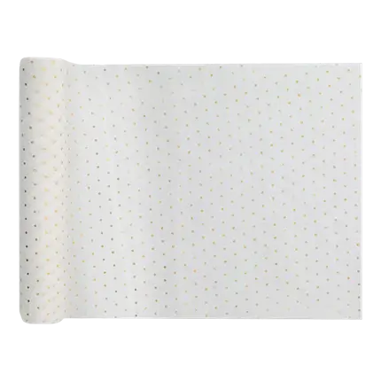 Runner da tavolo bianco con punti d'oro 3 metri