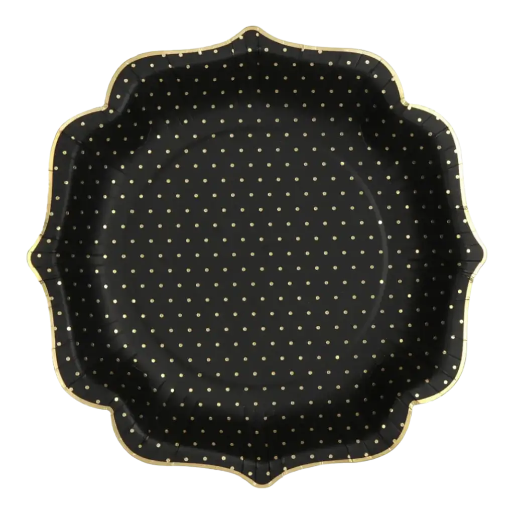 Piatto originale nero con puntini d'oro (set di 10)