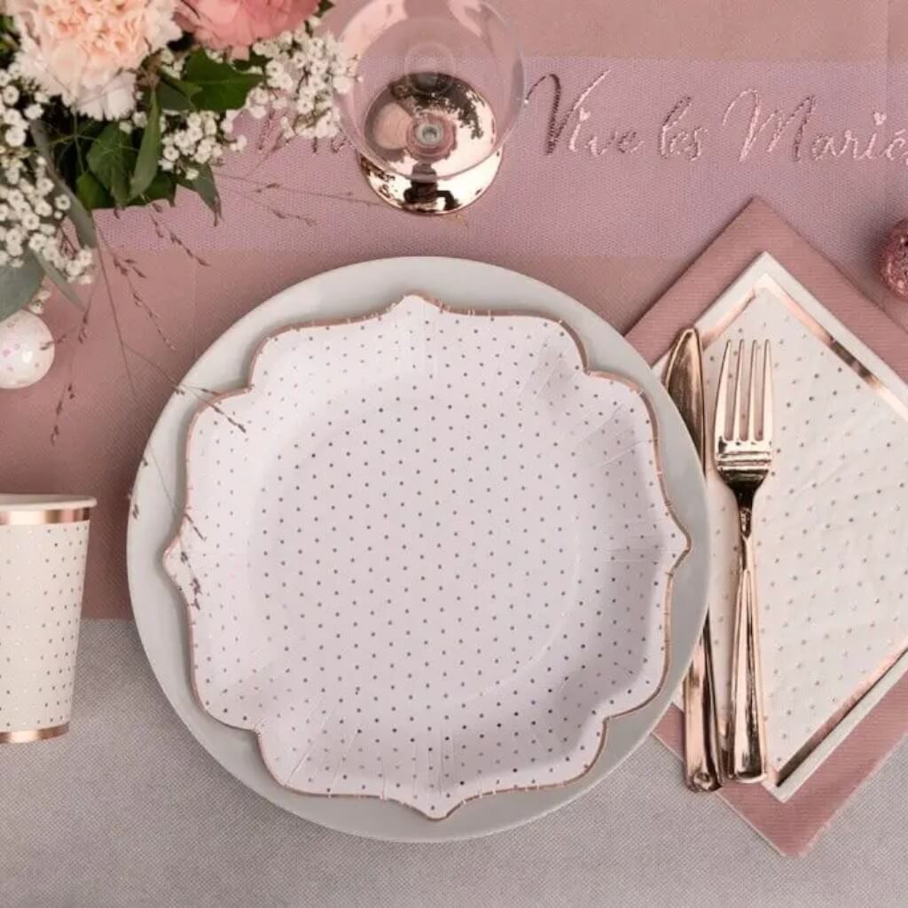 Asciugamano pisello bianco con doratura in oro rosa (set di 20)
