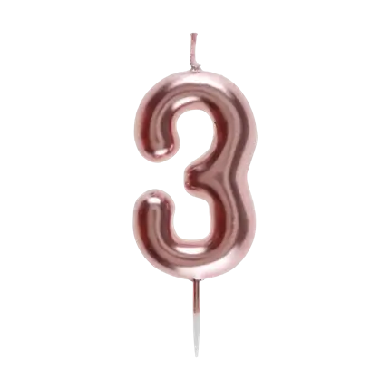 Candela dell'anniversario cifra 3 oro rosa