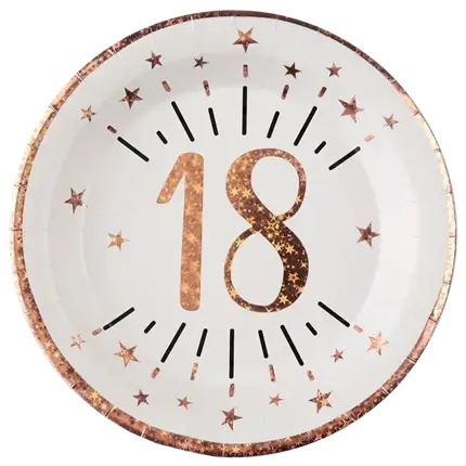 Piatto di carta 18 anni bianco/oro rosa (set di 10)