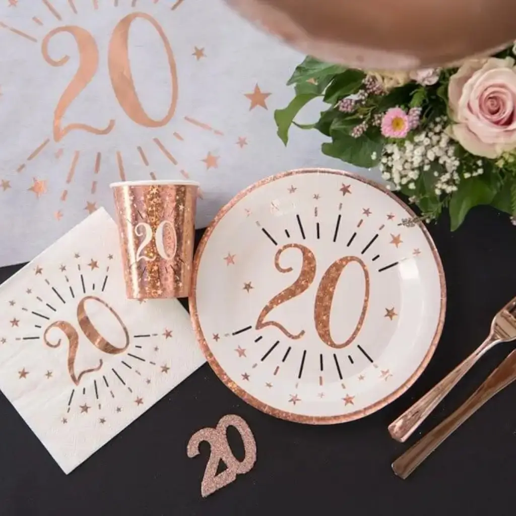 Tovagliolo di carta 20 anni bianco/oro rosa (set di 10)