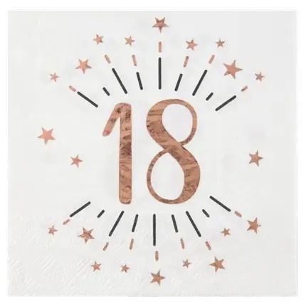 Tovagliolo di carta 18 anni bianco/oro rosa (confezione da 20)