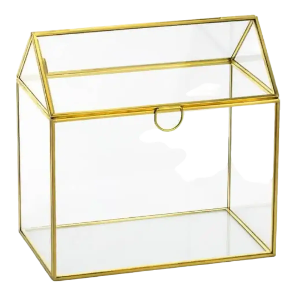 Urna di vetro con finitura in oro metallico