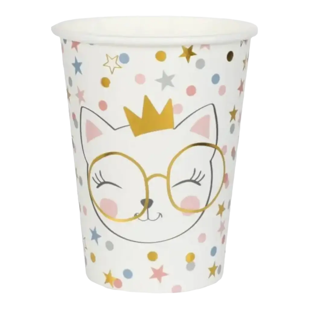 Tazza di carta bianca "Kitty Party" - Confezione da 10