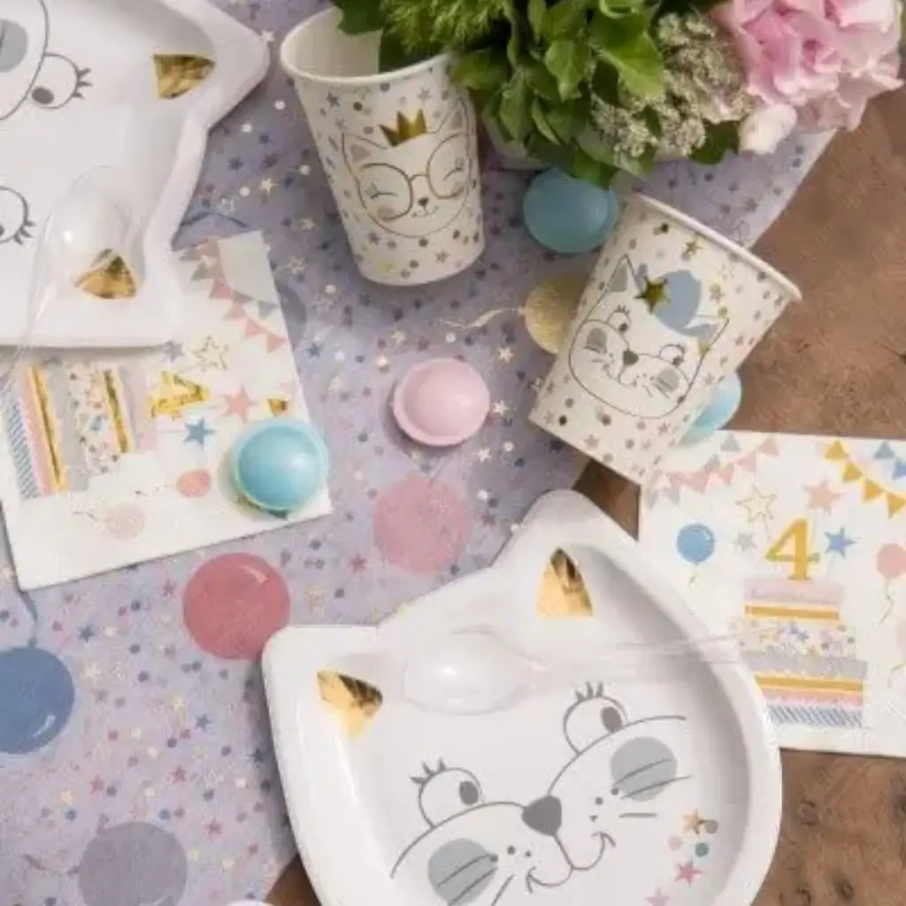 Tazza di carta bianca "Kitty Party" - Confezione da 10