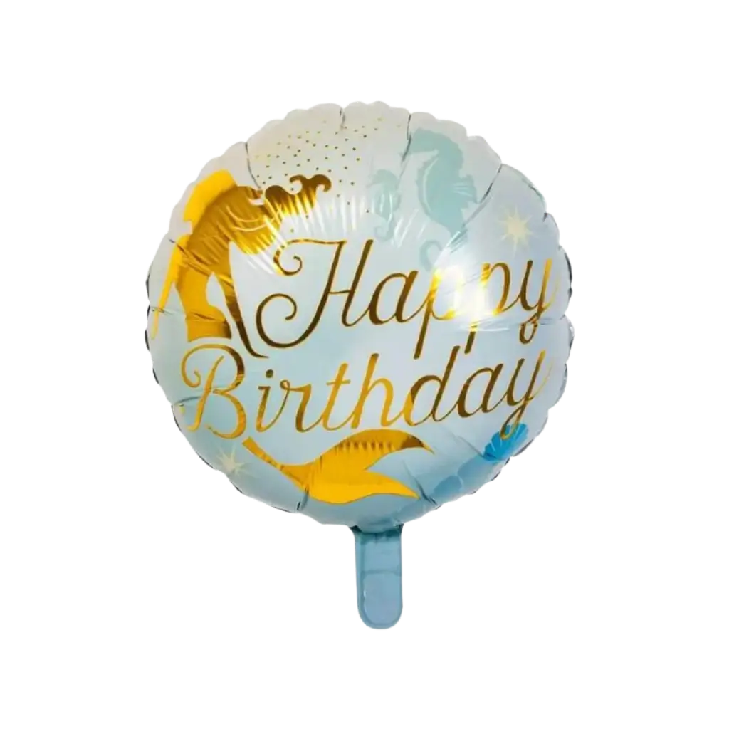 Palloncino in alluminio Sirena "Happy Birthday" blu e oro