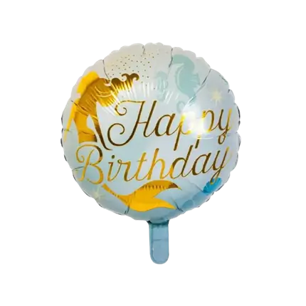Palloncino in alluminio Sirena Happy Birthday blu e oro