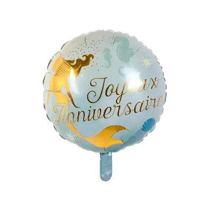 Palloncino in alluminio Sirena Joyeux Anniversaire blu e oro